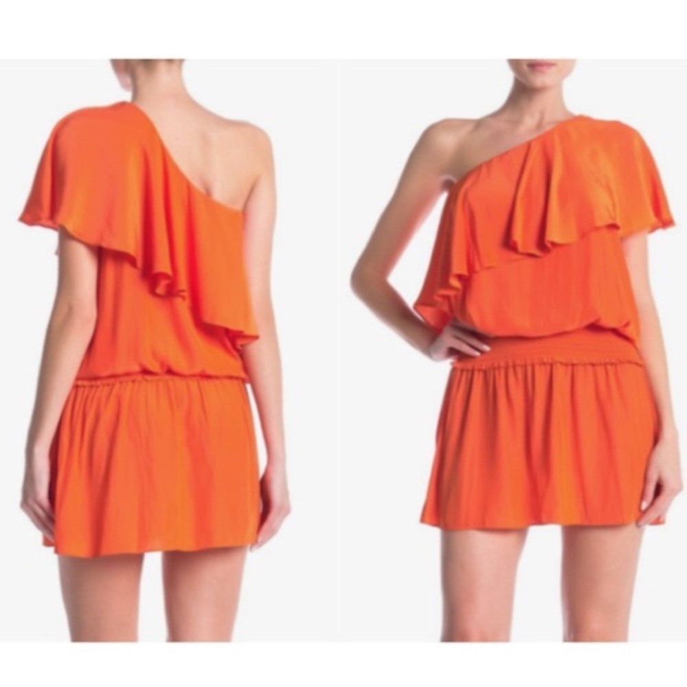 NEW Ramy Brooke Orange One Shoulder Dress